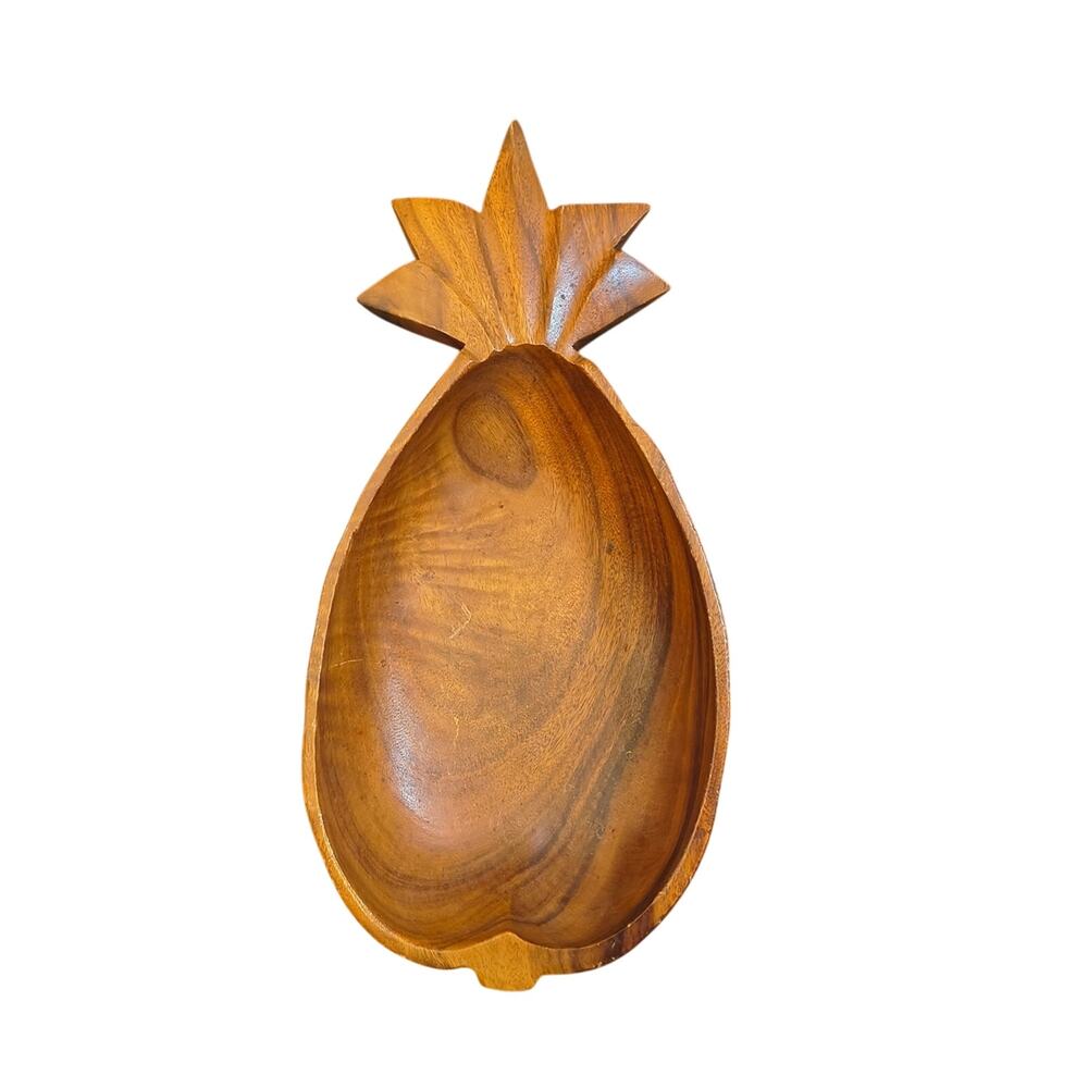 Artisan Pineapple-Shaped Wooden Serving Bowl Vintage MCM Monkey Pod Wood
